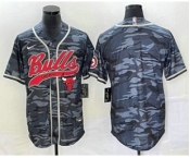 Men's Chicago Bulls Blank Black Camo With Patch Cool Base Stitched Baseball Jersey