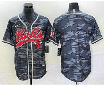 Men's Chicago Bulls Blank Black Camo With Patch Cool Base Stitched Baseball Jersey