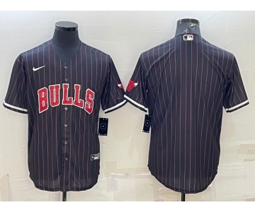 Men's Chicago Bulls Blank Black Cool Base Stitched Baseball Jersey