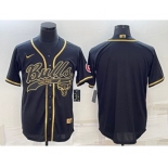 Men's Chicago Bulls Blank Black Gold With Patch Cool Base Stitched Baseball Jersey