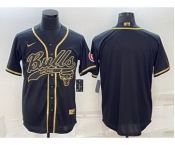 Men's Chicago Bulls Blank Black Gold With Patch Cool Base Stitched Baseball Jersey