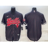 Men's Chicago Bulls Blank Black Pinstripe With Patch Cool Base Stitched Baseball Jersey