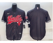 Men's Chicago Bulls Blank Black Pinstripe With Patch Cool Base Stitched Baseball Jersey