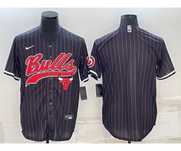 Men's Chicago Bulls Blank Black Pinstripe With Patch Cool Base Stitched Baseball Jersey