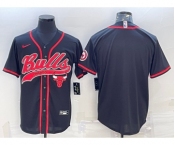 Men's Chicago Bulls Blank Black Pinstripe With Patch Cool Base Stitched Baseball Jerseys