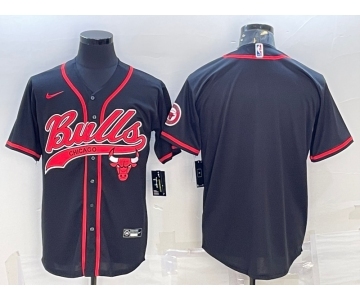 Men's Chicago Bulls Blank Black Pinstripe With Patch Cool Base Stitched Baseball Jerseys