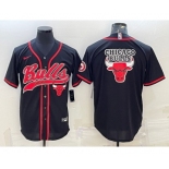 Men's Chicago Bulls Blank Black Team Big Logo With Patch Cool Base Stitched Baseball Jersey