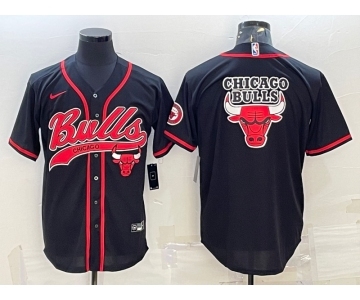 Men's Chicago Bulls Blank Black Team Big Logo With Patch Cool Base Stitched Baseball Jersey