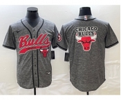 Men's Chicago Bulls Blank Grey Gridiron Cool Base Stitched Baseball Jersey