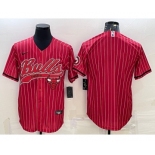 Men's Chicago Bulls Blank Red Pinstripe With Patch Cool Base Stitched Baseball Jersey