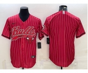 Men's Chicago Bulls Blank Red Pinstripe With Patch Cool Base Stitched Baseball Jersey