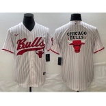 Men's Chicago Bulls Blank White Pinstripe Cool Base Stitched Baseball Jersey