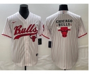 Men's Chicago Bulls Blank White Pinstripe Cool Base Stitched Baseball Jersey