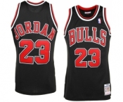 Men's Mitchell and Ness Chicago Bulls #23 Michael Jordan Authentic Black Throwback NBA Jersey