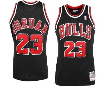 Men's Mitchell and Ness Chicago Bulls #23 Michael Jordan Authentic Black Throwback NBA Jersey