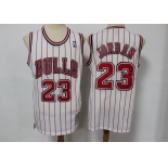 Men's Mitchell and Ness Chicago Bulls #23 Michael Jordan White(Red Stripe) Throwback Basketball Jersey