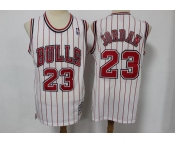 Men's Mitchell and Ness Chicago Bulls #23 Michael Jordan White(Red Stripe) Throwback Basketball Jersey