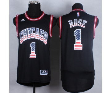 nba chicago bulls #1 rose Black Jerseys(USA Flag Fashion)