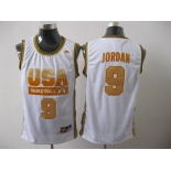 nba usa #9 jordan white(gold number)