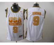 nba usa #9 jordan white(gold number)