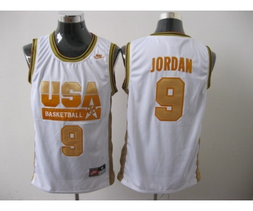 nba usa #9 jordan white(gold number)