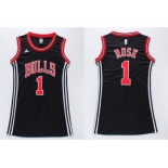 NBA Women Bulls #1 Derrick Rose Black Dress Stitched Jerseys