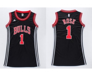 NBA Women Bulls #1 Derrick Rose Black Dress Stitched Jerseys