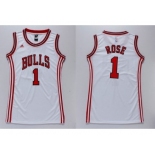 NBA Women Bulls #1 Derrick Rose White Dress Stitched Jerseys