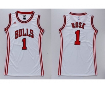 NBA Women Bulls #1 Derrick Rose White Dress Stitched Jerseys