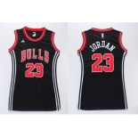 NBA Women Bulls #23 Michael Jordan Black Dress Stitched Jerseys