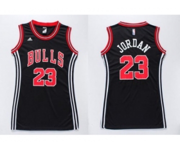 NBA Women Bulls #23 Michael Jordan Black Dress Stitched Jerseys