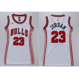 NBA Women Bulls #23 Michael Jordan White Dress Stitched Jerseys