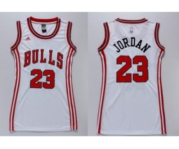 NBA Women Bulls #23 Michael Jordan White Dress Stitched Jerseys