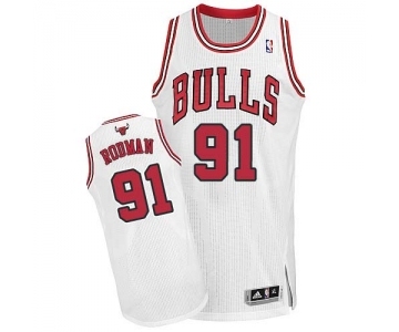 Women's Adidas Chicago Bulls #91 Dennis Rodman Authentic White Home NBA Jersey