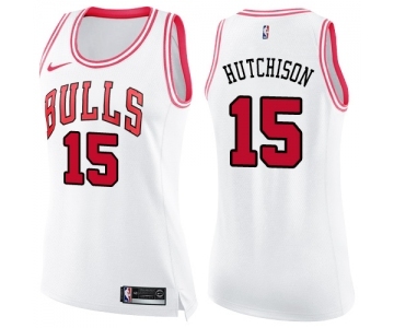 Women's Nike Chicago Bulls #15 Chandler Hutchison Swingman White Pink Fashion NBA Jersey