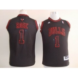 youth nba chicago bulls #1 rose black 黑字红边