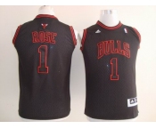 youth nba chicago bulls #1 rose black 黑字红边