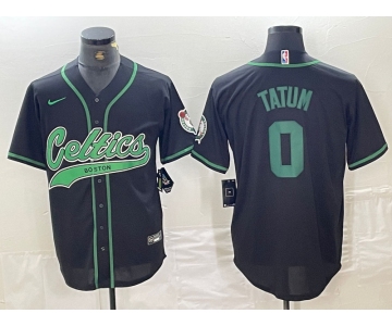 Men's Boston Celtics #0 Jayson Tatum Black Cool Base Stitched Baseball Jersey