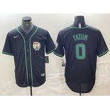 Men's Boston Celtics #0 Jayson Tatum Black With Patch Cool Base Stitched Baseball Jersey