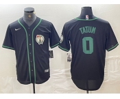 Men's Boston Celtics #0 Jayson Tatum Black With Patch Cool Base Stitched Baseball Jersey