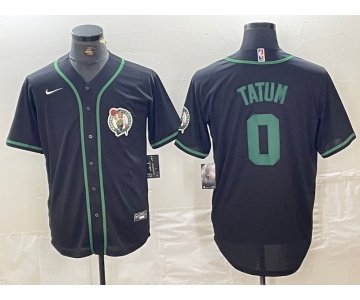 Men's Boston Celtics #0 Jayson Tatum Black With Patch Cool Base Stitched Baseball Jersey