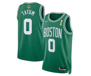 Men's Boston Celtics #0 Jayson Tatum Green 2024 Finals Champions Icon Edition Stitched Baseball Jersey