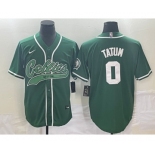 Men's Boston Celtics #0 Jayson Tatum Green With Patch Stitched Baseball Jersey