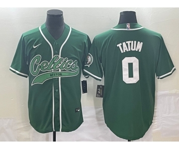 Men's Boston Celtics #0 Jayson Tatum Green With Patch Stitched Baseball Jersey