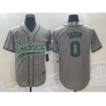 Men's Boston Celtics #0 Jayson Tatum Grey With Patch Stitched Baseball Jersey