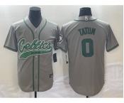 Men's Boston Celtics #0 Jayson Tatum Grey With Patch Stitched Baseball Jersey