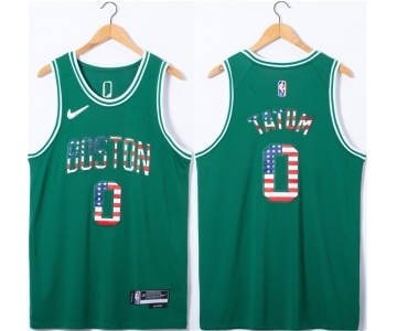 Men's Boston Celtics #0 Jayson Tatum USA Flag Green Stitched Jersey