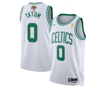 Men's Boston Celtics #0 Jayson Tatum White 2024 Finals Champions Association Edition Stitched Baseball Jersey