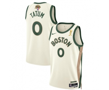 Men's Boston Celtics #0 Jayson Tatum White 2024 Finals Champions City Edition Stitched Basketball Jersey