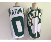 Men's Boston Celtics #0 Jayson Tatum White and Green Big Face Throwback Stitched Jersey